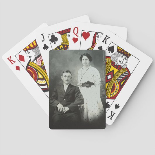 1914 Mr & Mrs Hill RPPC B&W Foto Paar Afbeelding Pokerkaarten (Achterkant)