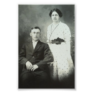 1914 Mr & Mrs Hill RPPC B&W Foto Paar PRINT Afdruk