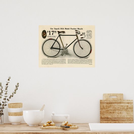 1914 naaigarij Peerless Bicycle & Art Poster (Keuken)
