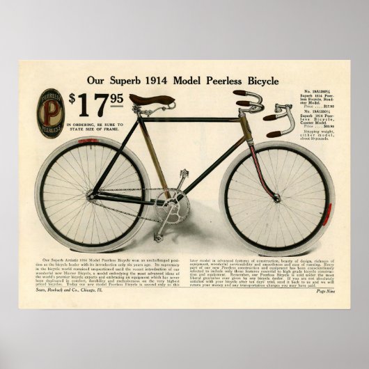 1914  naaigarij Peerless Bicycle & Art Poster (Voorkant)