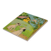 1914 twee honden en een kleine witte kat tegeltje (Zijkant)