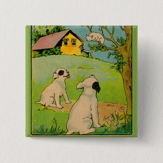 1914 twee honden en een kleine witte kat vierkante button 5,1 cm (Voorkant)