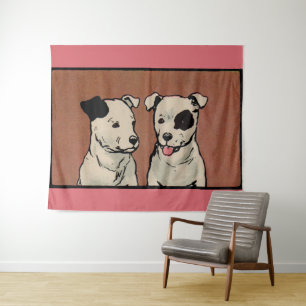 1914 twee honden foto van de illustratie van kinde wandkleed