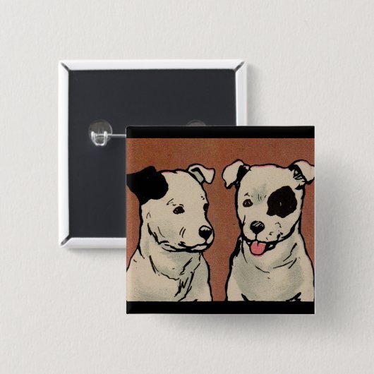 1914 twee honden vierkante button 5,1 cm (Voorkant /achterkant)