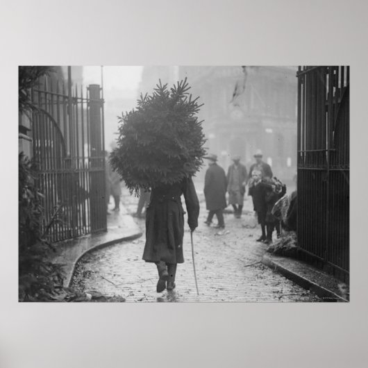 1915: A soldier carrying a christmas tree Poster (Voorkant)