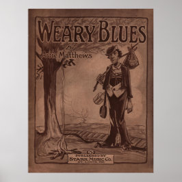 1915 Bladmuziek Hoesje "WEARY BLUES" Poster