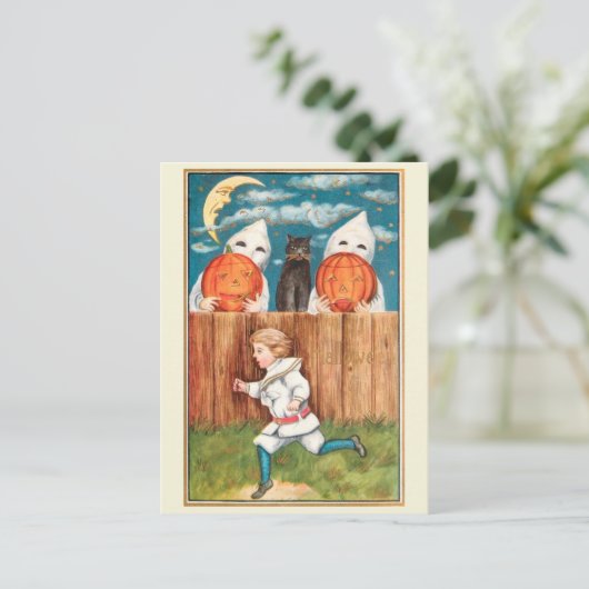  1915 Boy at Fence Halloween Briefkaart (Staand voorkant)