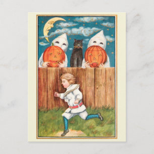 1915 Boy at Fence Halloween Briefkaart