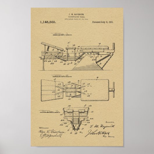 1915  Chiropractic Table Patent Art-afdrukken Poster (Voorkant)
