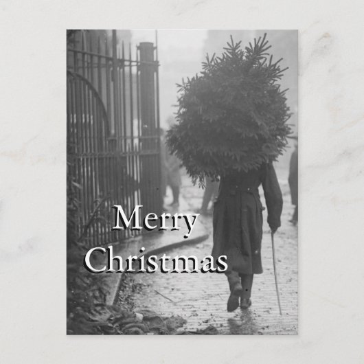 1915: Een militair die een Kerstmisboom dragen Feestdagenkaart (Voorkant)