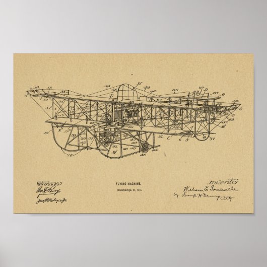 1915 Flying Machine Airplane Patent Drawing Print (Voorkant)