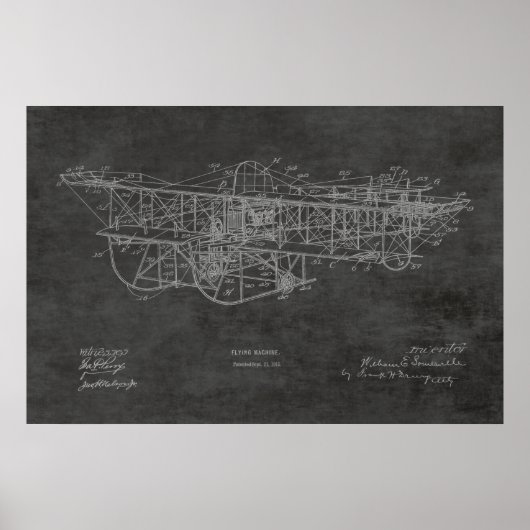 1915 Flying Machine Airplane Patent Drawing Print (Voorkant)
