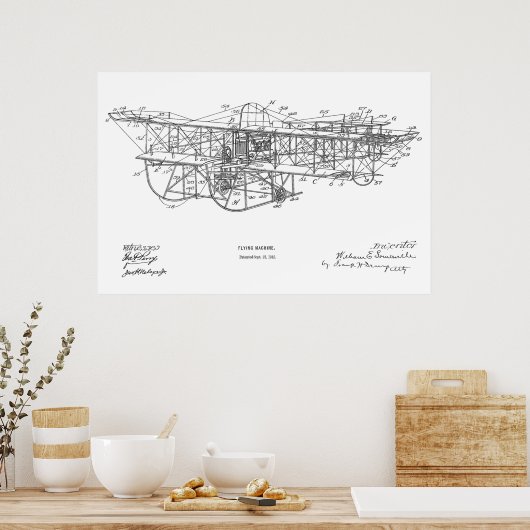 1915 Flying Machine Airplane Patent Drawing Print (Keuken)
