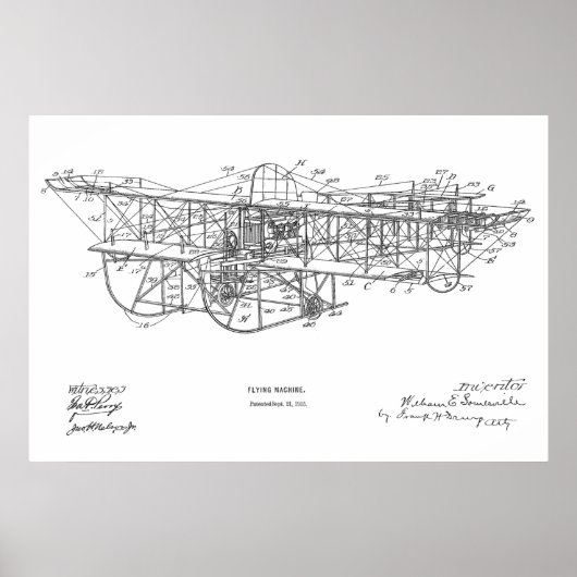 1915 Flying Machine Airplane Patent Drawing Print (Voorkant)