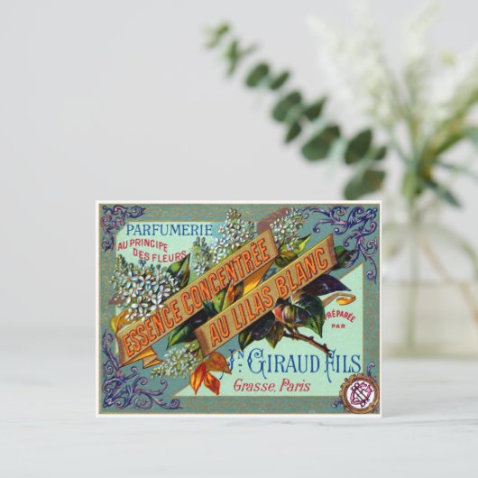 1915 Franse witte Lila parfum Briefkaart (Staand voorkant)