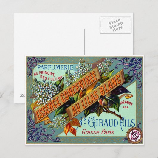 1915 Franse witte Lila parfum Briefkaart (Voorkant / Achterkant)