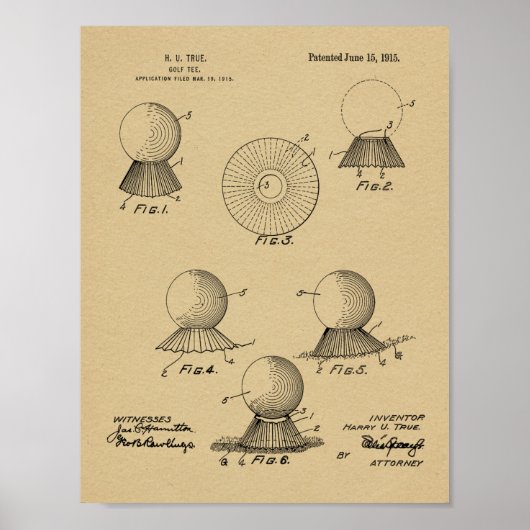 1915 Golf Ball T-shirt Design Patent Art Print (Voorkant)