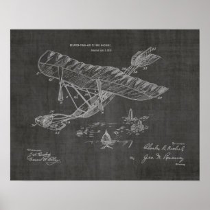 1915 kunsttekening van vliegtuigpatenten poster