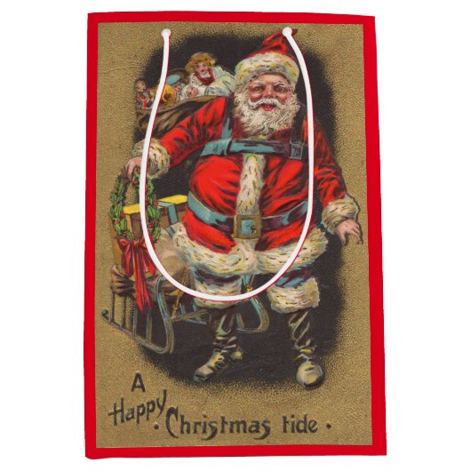 1915 Santa Claus met zijn maag- en speelgoedafdruk Medium Cadeauzakje (Voorkant)