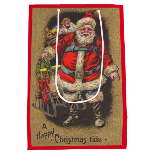 1915 Santa Claus met zijn maag- en speelgoedafdruk Medium Cadeauzakje (Achterkant)