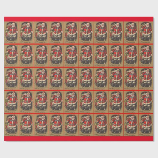 1915 Santa Claus met zijn slee en speelgoed Cadeaupapier (Vlak)