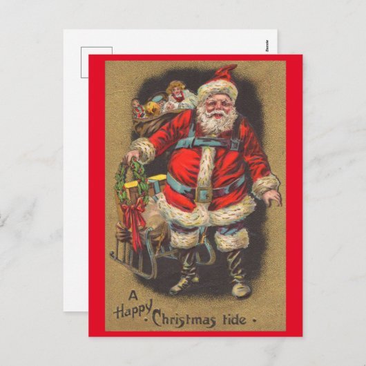 1915 Santa Claus met zijn slee en speelgoed Feestdagenkaart (Voorkant / Achterkant)
