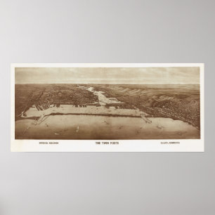 1915 Superior, WI & Duluth, MN Birds Eye Uitzicht Poster