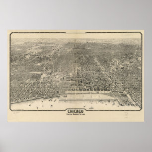 1916 Chicago, IL Birds Eye Uitzicht Panoramic Map Poster
