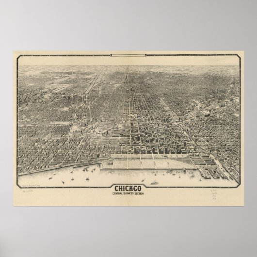 1916 Chicago, IL Birds Eye Uitzicht Panoramic Map Poster (Voorkant)