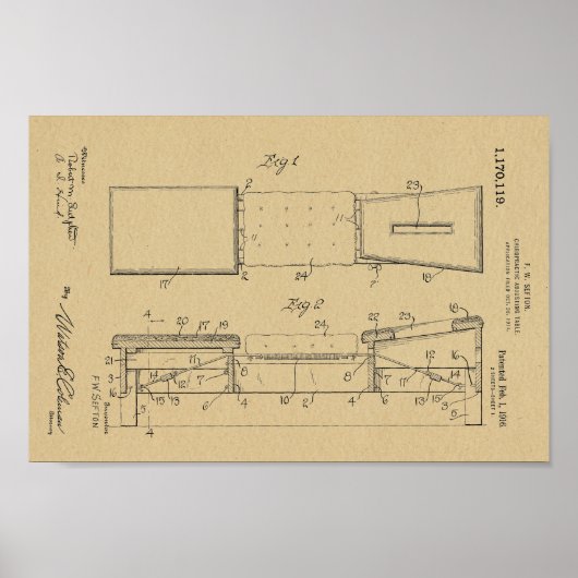 1916  Chiropractic Table Patent Art-afdrukken Poster (Voorkant)