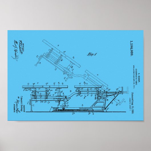 1916  Chiropractic Table Patent Art-afdrukken Poster (Voorkant)