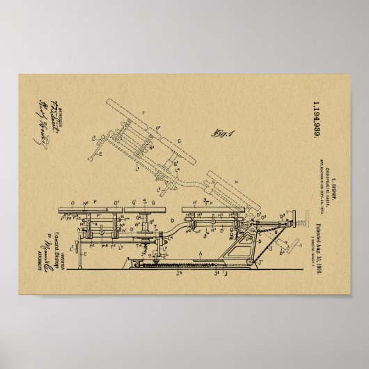 1916 Chiropractic Table Patent Art-afdrukken Poster (Voorkant)