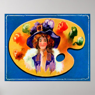 1916 Edwardiaanse meisje op affiche van schildersp Poster