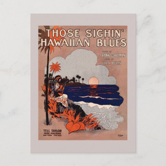 1916  Hawaii blauw muziekvel Briefkaart (Voorkant)