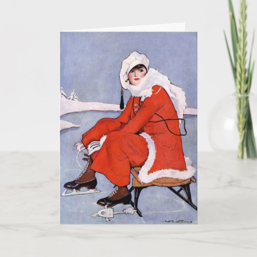 1916  modieuze vrouwelijke ijsschaatser kaart (Voorkant)