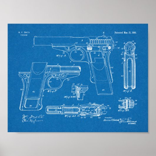 1916 Smith Pistool Patent Art Drawing Print (Voorkant)