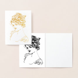 1917 Art Nouveau Lady Gold Foil Note Card Folie Kaarten