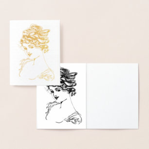 1917 Art Nouveau Lady Gold Foil Note Card Folie Kaarten