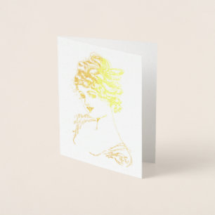 1917 Art Nouveau Lady Gold Foil Note Card Folie Kaarten