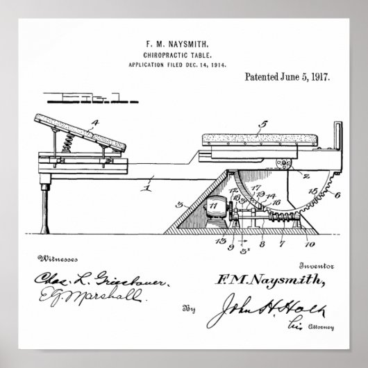 1917  Chiropractic Table Patent Art-afdrukken Poster (Voorkant)