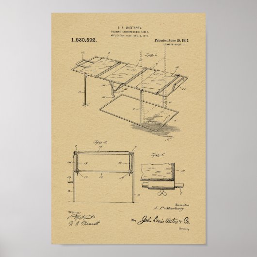 1917  Chiropractic Table Patent Art-afdrukken Poster (Voorkant)
