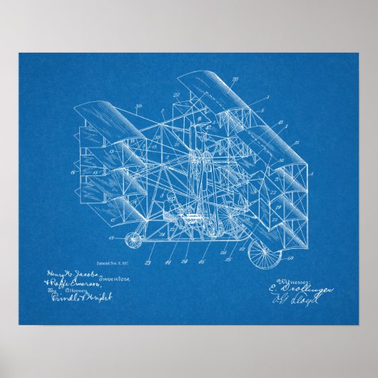 1917 Flying Machine Airplane Patent Art Drawing Poster (Voorkant)