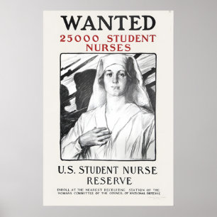 1917 Gezocht 25000 Verpleegsters WOI VS Student Ve Poster