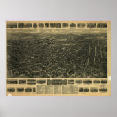 1917 Waterbury CT Birds Eye Uitzicht Panoramic Map Poster (Voorkant)