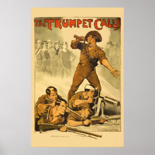 1918 Australië De Trompet Schalt! WWI Wervingscamp Poster