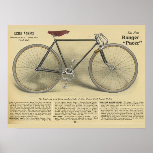 1918  Ranger Bicycle Pacer en Art Poster (Voorkant)
