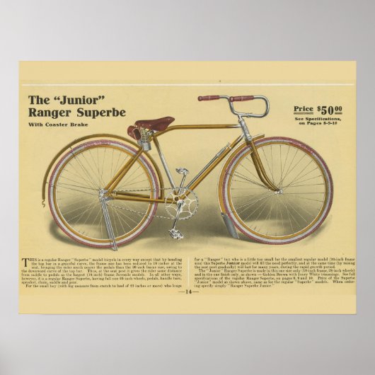 1918  Ranger Superbe Bicycle & Art Poster (Voorkant)