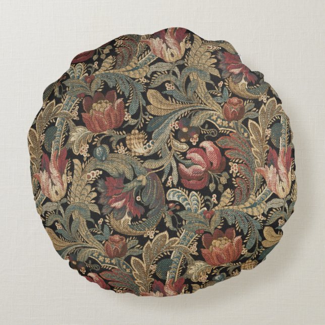 1918  Rich Floral Tapestry Brocade Damask Rond Kussen (Achterkant)