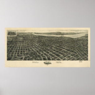 1918 Tulsa, OK Vogelmoes Eye Uitzicht Panorama Poster