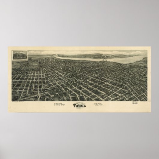 1918 Tulsa, OK Vogelmoes Eye Uitzicht Panorama Poster (Voorkant)